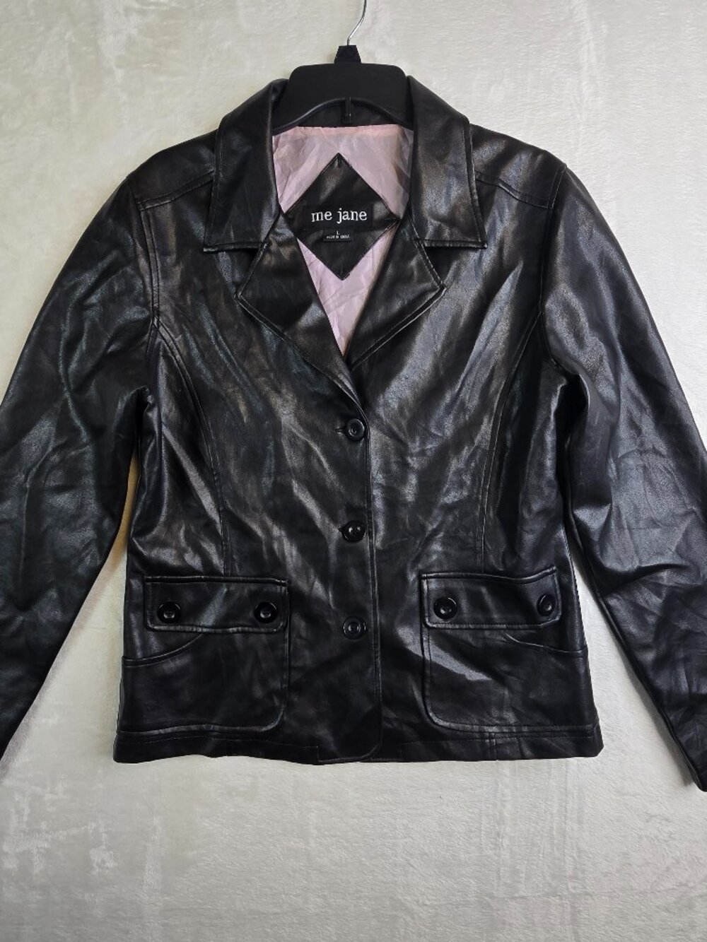 Me Jane Womens Large Black Button Up Jacket Leather Style